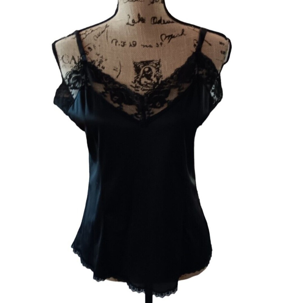 Black Lace Nylon Chemise Half Slip Night Wear Adjustable Strap Camisole S-M X4